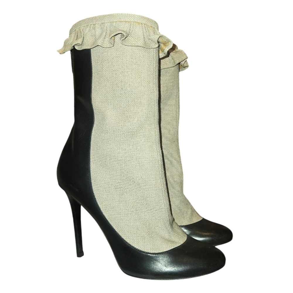 LAURENCE DACADE | Ruffle Cuff Stiletto Boots Black & Cream EU 38 / US 7.5